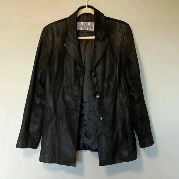 Nicole Miller Vintage Y2K black metallic  100% genuine leather blazer jacket - Picture 1 of 7